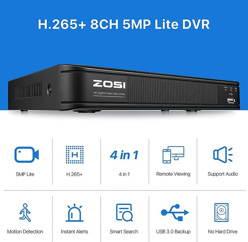 ZOSI CCTV H.265+ 5MP Lite 4-in-1 DVR Home Surveillance 0-2TB For Security Camera gallery