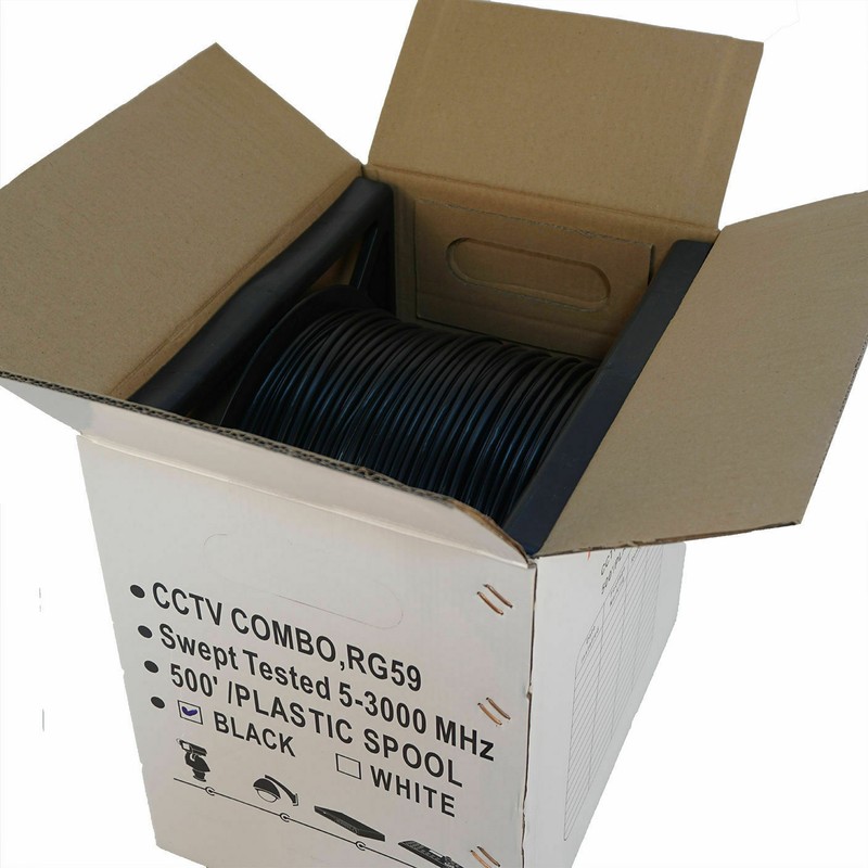 RG59 Siamese Cable 500ft Bulk 20AWG Black+ 18/2 Power CCTV Security Camera Wire gallery