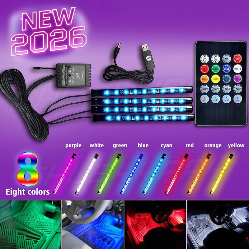 LED Car Interior Ambient Foot Strip Light Kit Backlight Remote Music Control