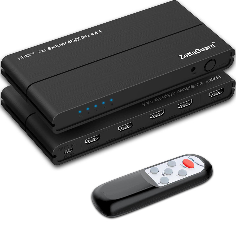 Zettaguard HDMI 2.0 Switcher Supports 4K HDR (4 in 1 Out) Hi-Speed 18Gbps
