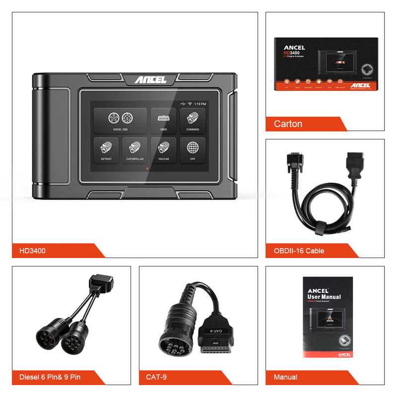 ANCEL HD3400 PRO Heavy Duty Truck All System OBD Scanner DPF Regen Diagnostic US gallery