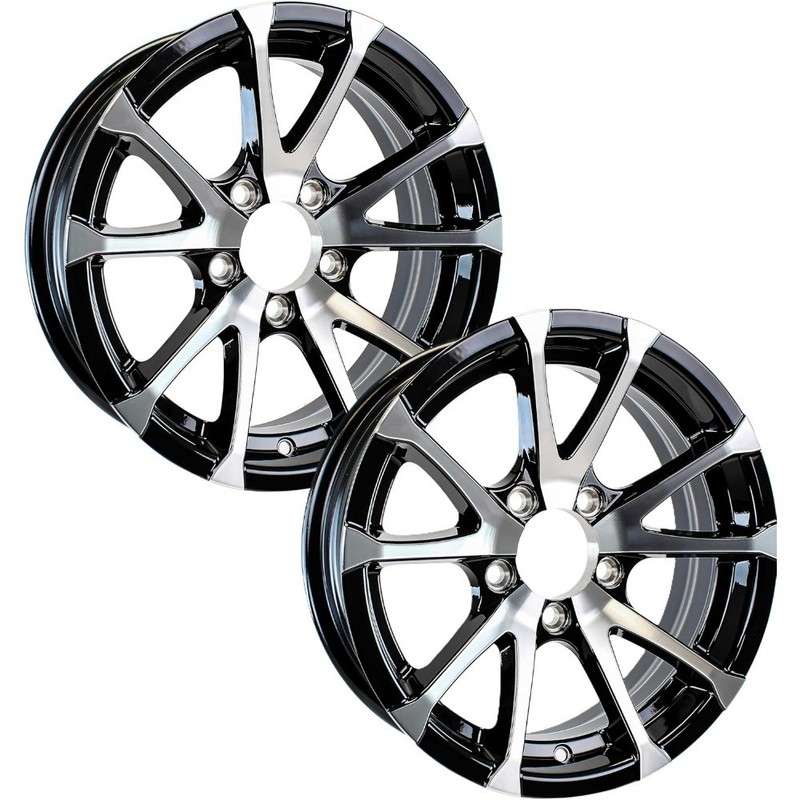 2-Pack 13 Inch Aluminum Trailer Wheels V-Spoke Black Rims 5x4.5 Lug Pattern