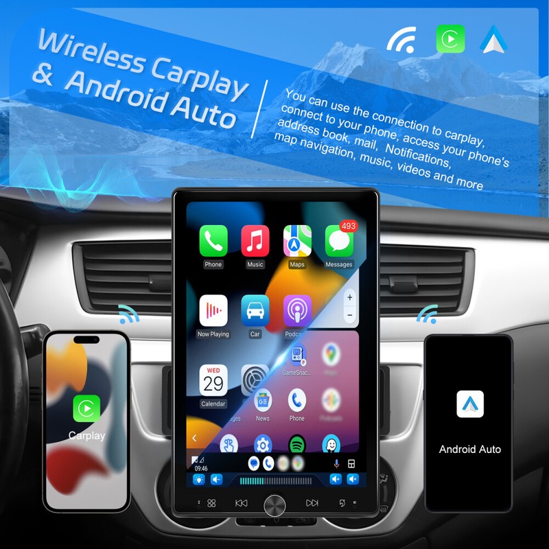 Wireless Apple CarPlay 10.4" Single 1DIN Car Stereo Rotatable Touch Screen Radio gallery