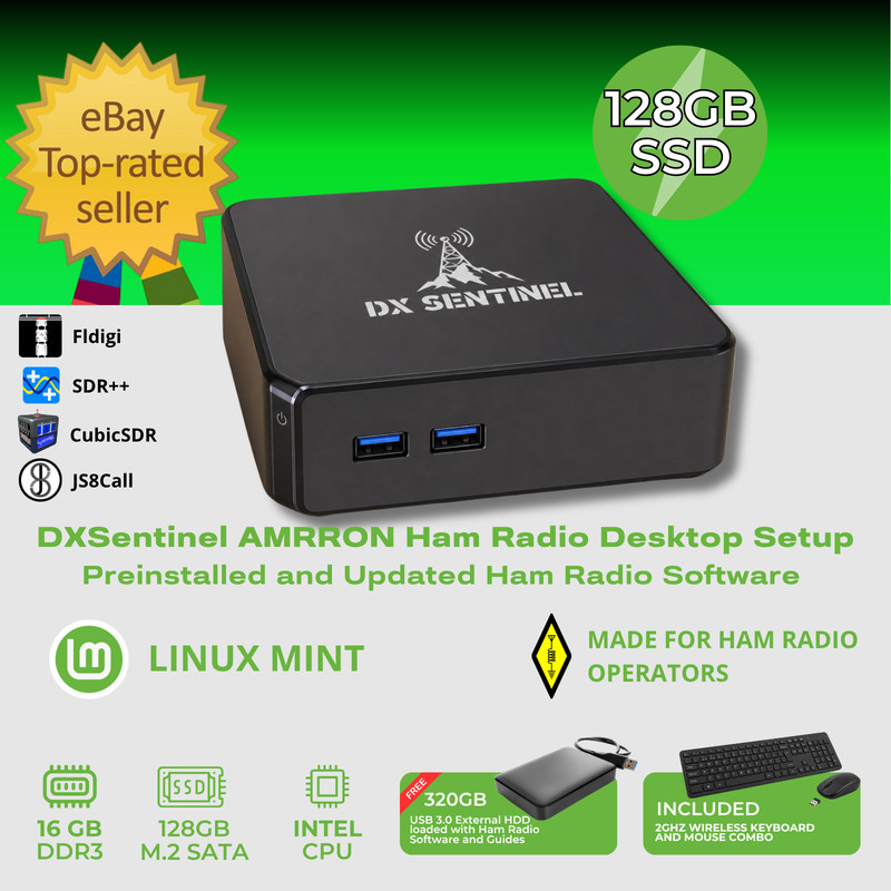 DXSentinel AMRRON Ham Radio Mini PC Kit 8GB 64GB SSD JS8Call FLDIGI Linux Mint