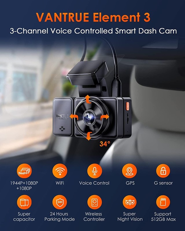 Vantrue E3 2.5K 3 Channel Dash Camera | WiFi | GPS | Parking Mode(512GB Support) gallery