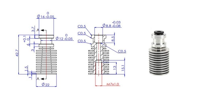 Heatsink Extruder,1.75mm Silver 3D Printer Stainless Steel For Prusa i3 MK3+ gallery