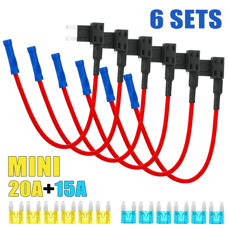 6x A Circuit Fuse Add Blade Tap Mini 15Amp 20Amp Zinc Alloy For Car Boat Truck