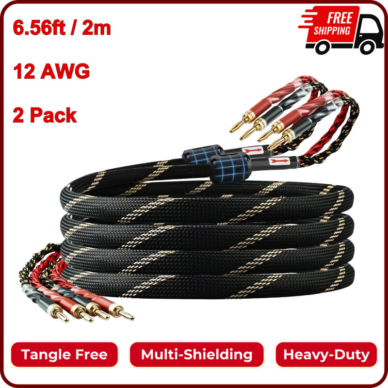 12 AWG 2Pack Audiophile Speaker Cable – Speaker Wire with Banana Plugs, 4N OFC