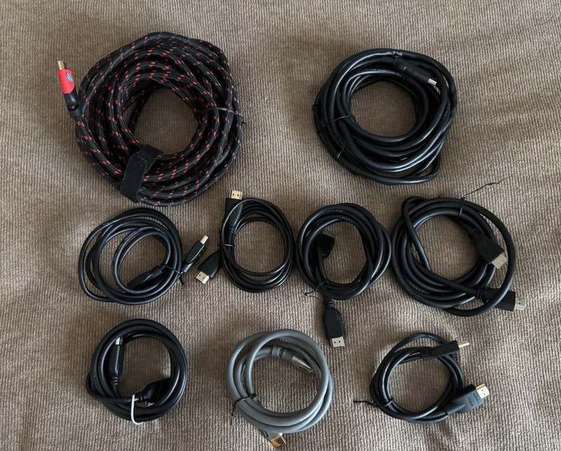 Various High Speed HDMI cables: 25 ft, 12 ft, 6 ft (5), 3 ft (2)
