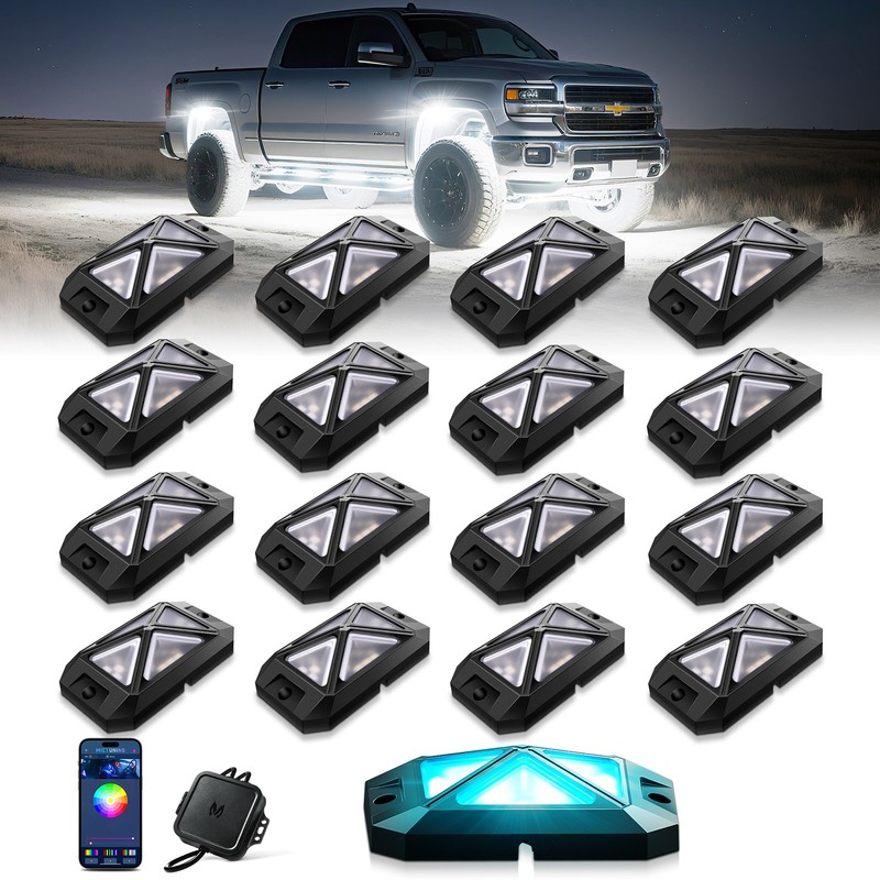 MICTUNING 16 Pods RGBW LED Rock Lights,360° 4-Sided Underglow Neon Accent Light