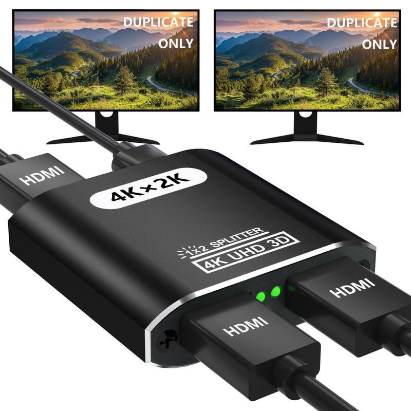 HDMI Splitter 1 In 2 Out – Aluminum 4K Signal V1.4 Powered HDCP Bypass Supports*