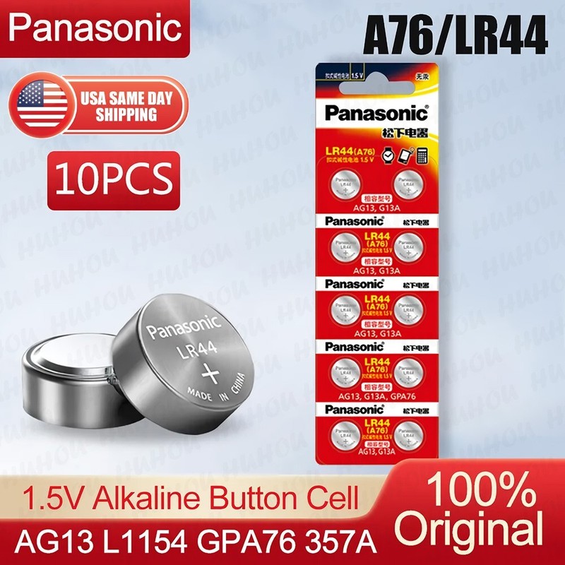 10pc Panasonic High Capacity LR44 1.5V Button Cell Coin Battery A76 AG13 G13A