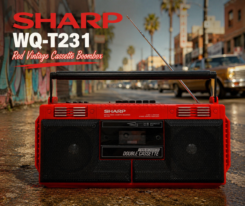 SHARP WQ-T231 RED 🌈RaRe🌈 Vintage Cassette Boombox