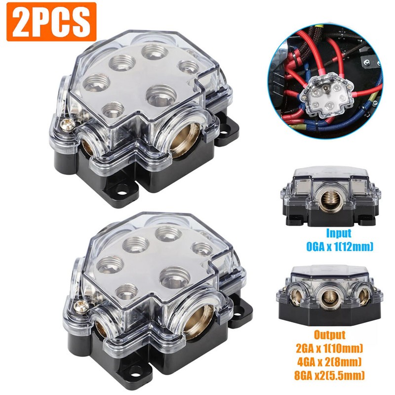 2x Durable ABS Plastic Covered Car Audio Distribution Block 1 Way In 5 Ways Out