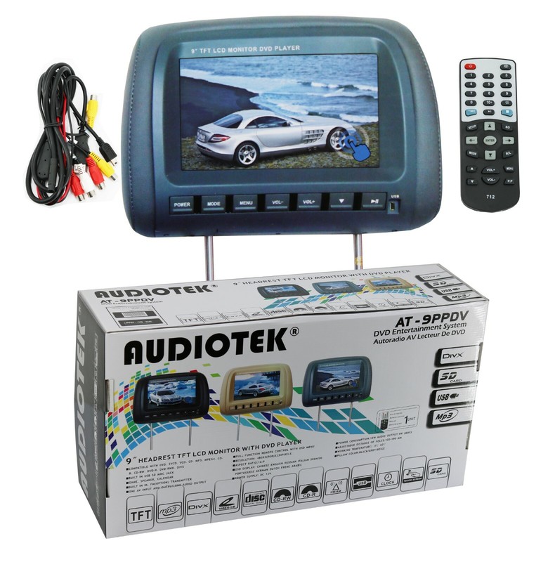 2x Audiotek 9" Grey Headrest TFT LCD Monitor with DVD System 1x Dvd 1x No Dvd 