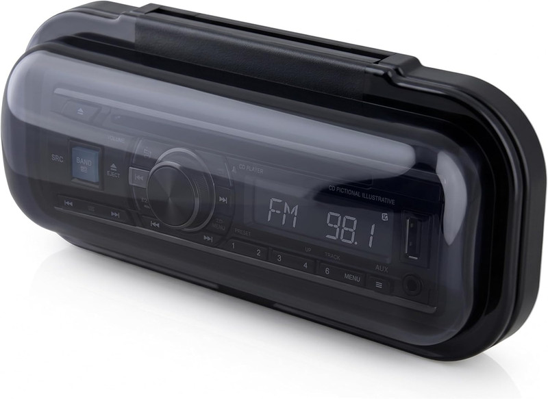 Pyle Water Resistant Marine Stereo Cover – Smoke Colored Heavy Duty Boat Radio P