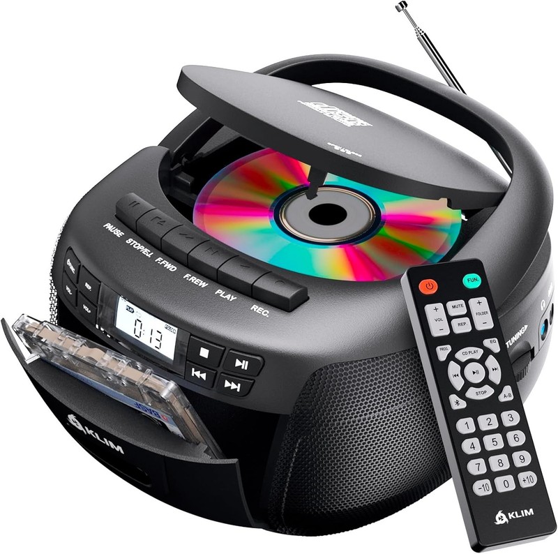 Bluetooth CD & Cassette Player Boombox w/ AM/FM Radio, USB, AUX & Remote