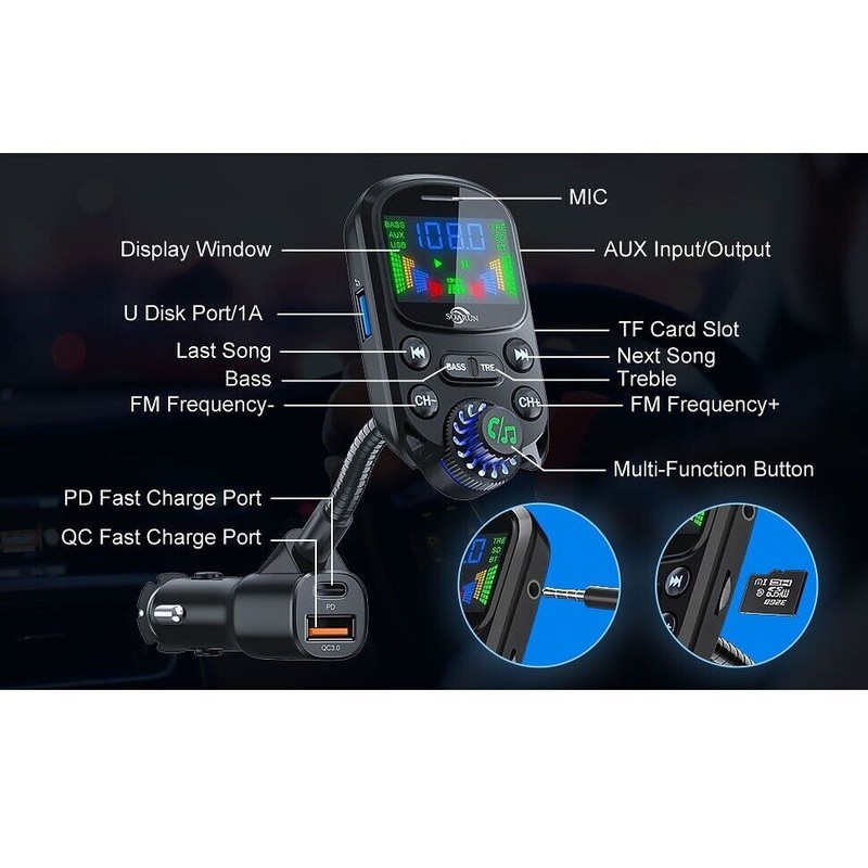 Car Bluetooth FM Transmitter Radio MP3 Wireless Adapter Hands-Free 3Port Charger gallery
