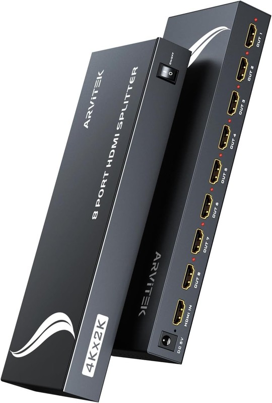 HDMI Splitter 1 in 8 Out,1×8 HDMI Duplicator w/Power Adapter, Supports 4K@30Hz