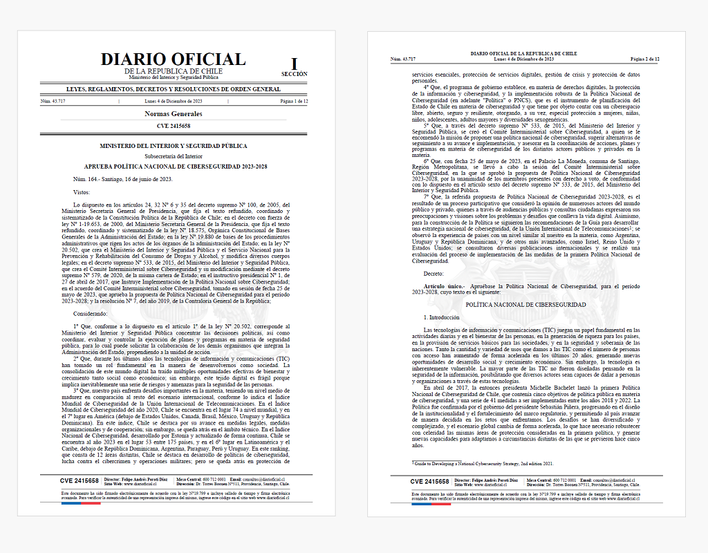 Diario oficial publica Nueva Política Nacional de Ciberseguridad 2023 al 2028